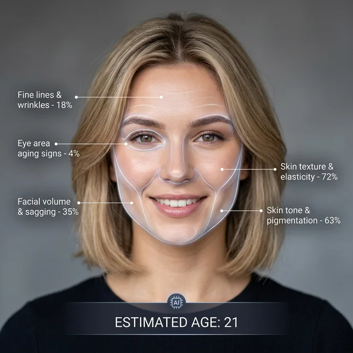 AI age analysis example face age calculator result