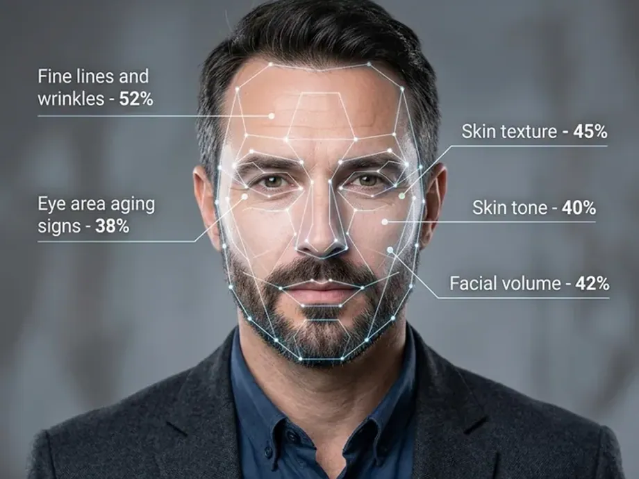 Face area detection with AI landmarks centered on the eyes, nose, mouth, and jawline